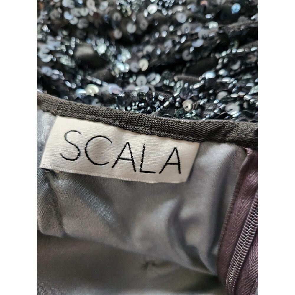 Scala women's Charcoal Sequin Metallic V-Neck Long Flared Sleeve size 14 Euc - Picture 6 of 13